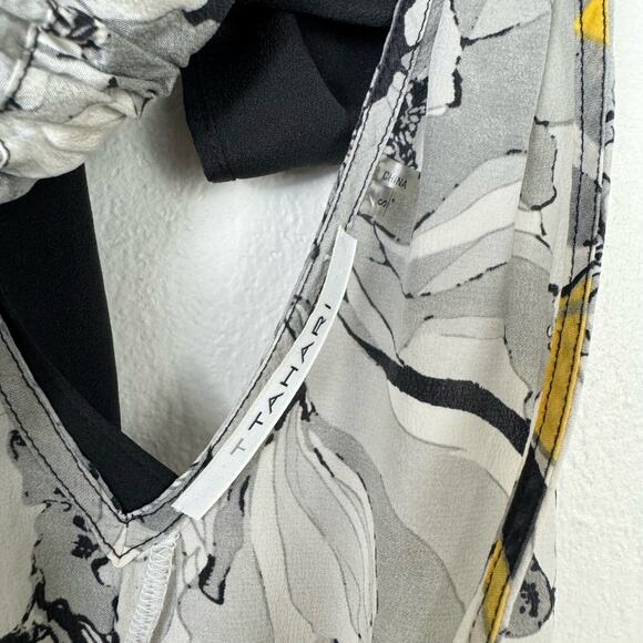 T Tahari Yellow & Black Floral Print 100% Silk Sleeveless Halter Neck Blouse - Picture 7 of 9